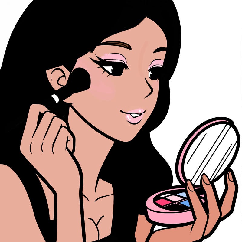 little girl putting on makeup