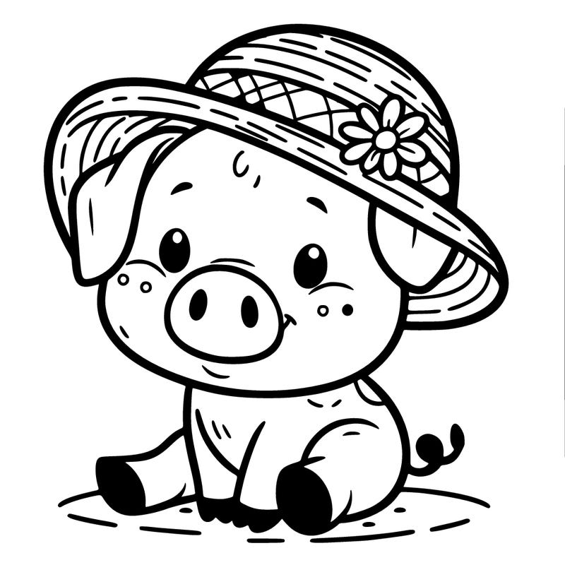 cute pig with sunhat