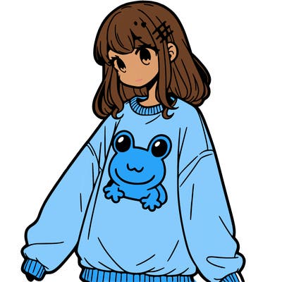 girl wearing frogging sweatshirt