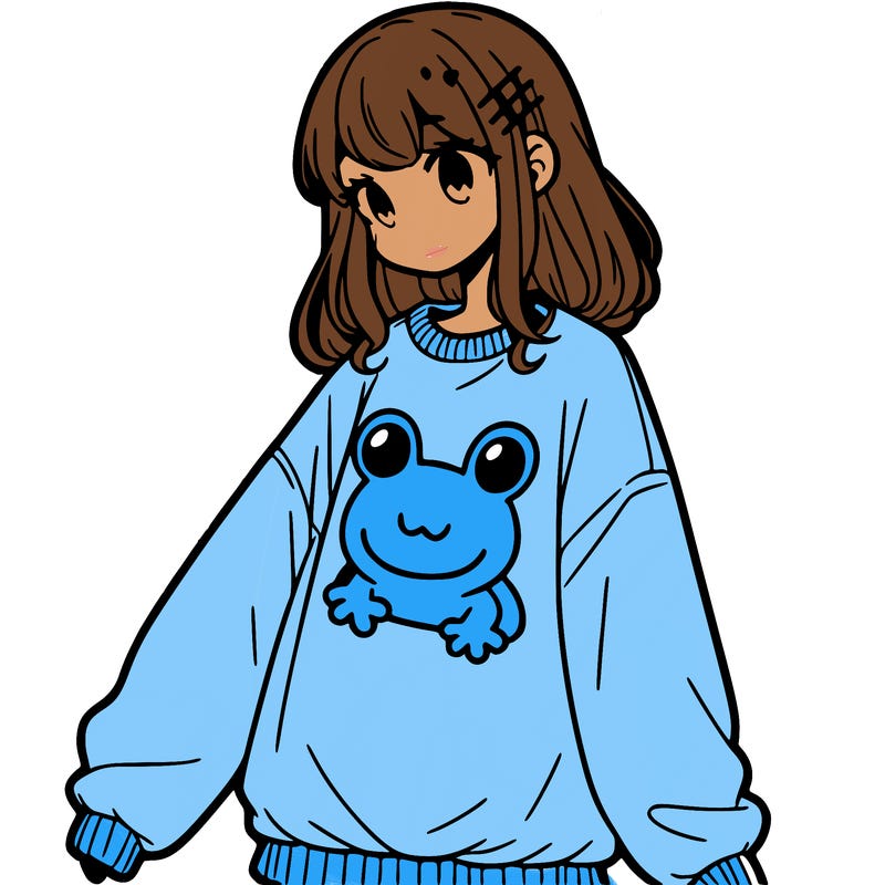 girl wearing frogging sweatshirt