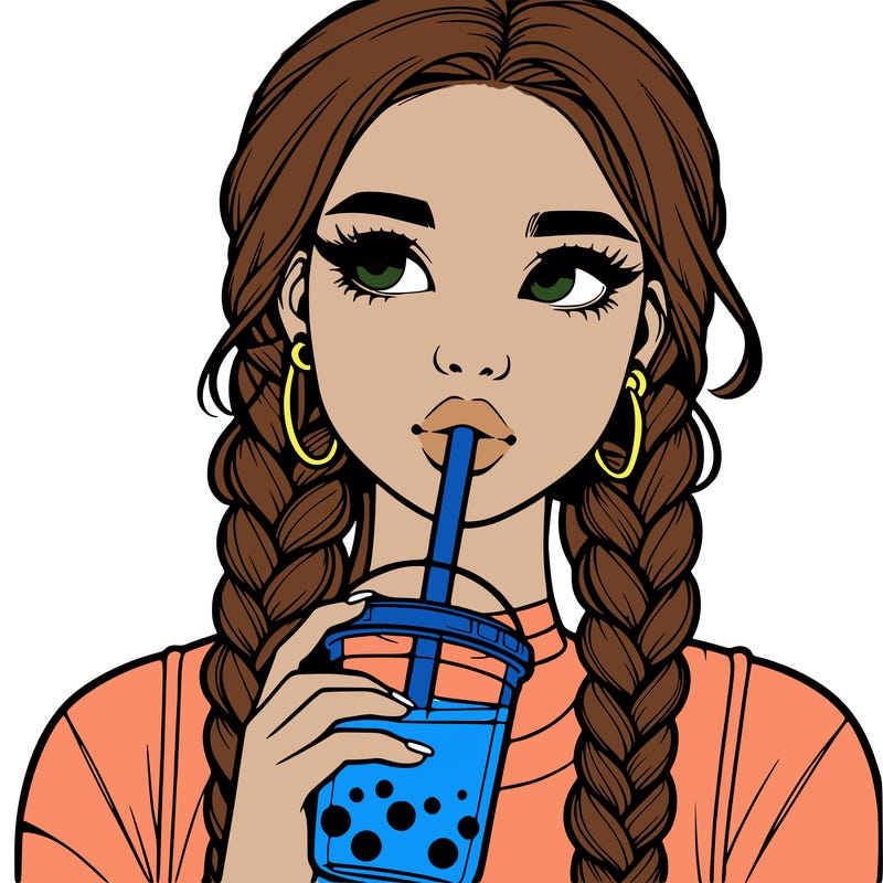 realistic girl with braided hair drinking boba