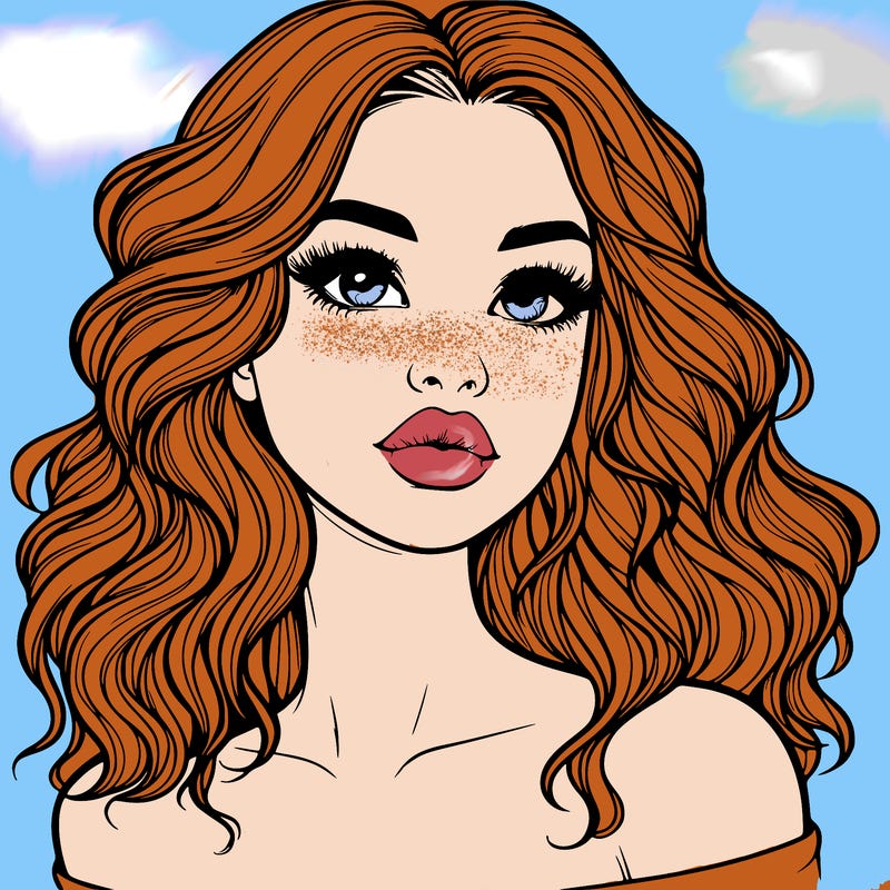 realistic girl with wavy hair and lips