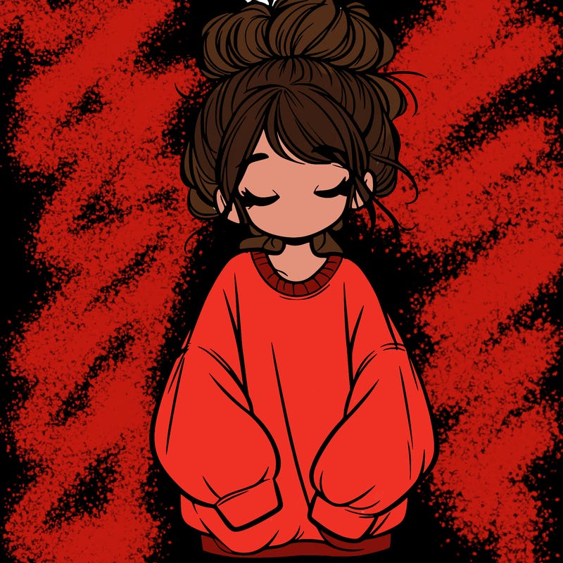 girl with baggy sweatshirt and messy bun