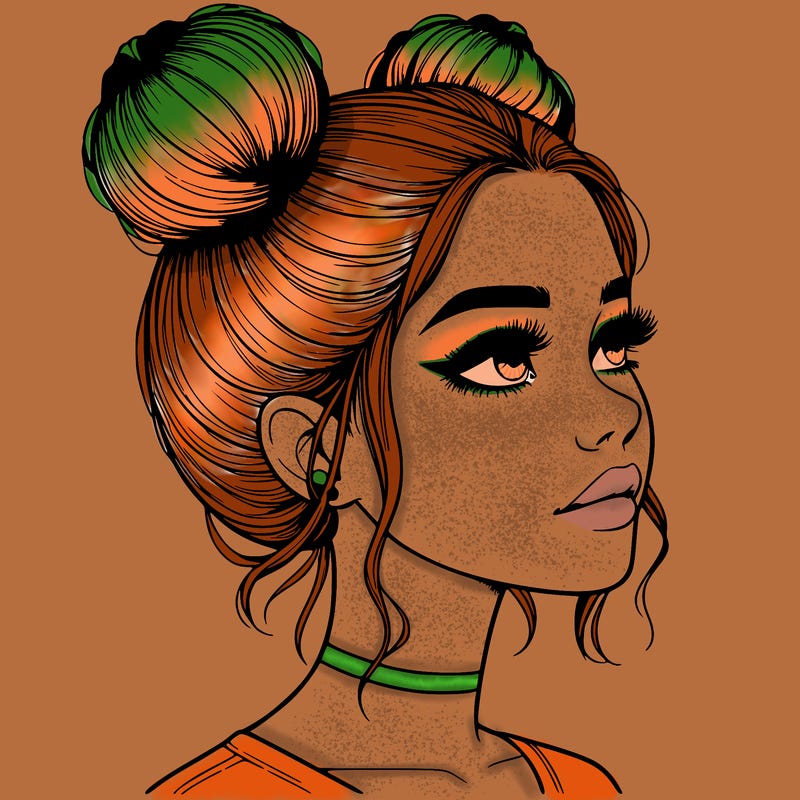 realistic girl with buns on the top of her head