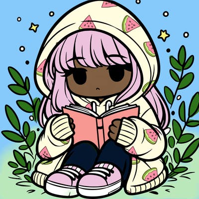 girl in oversized hoodie reading a book