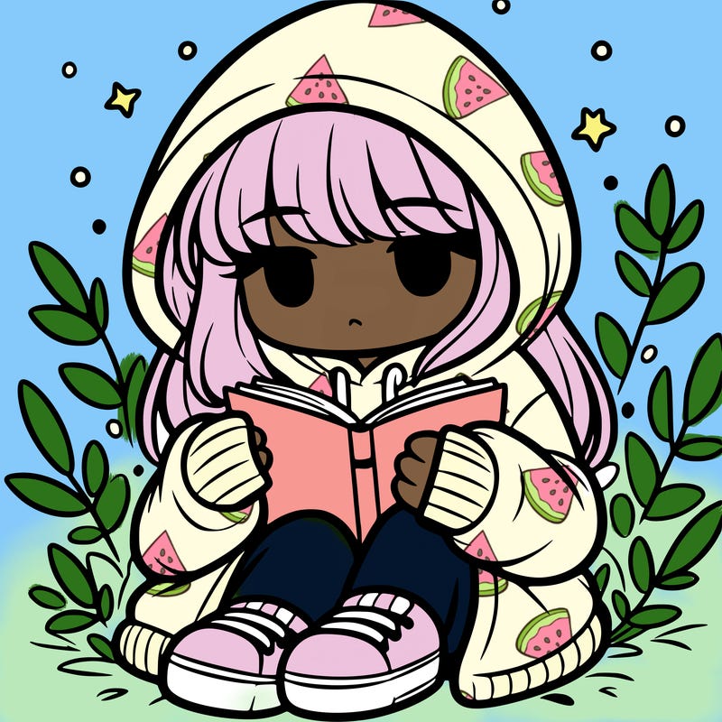 girl in oversized hoodie reading a book