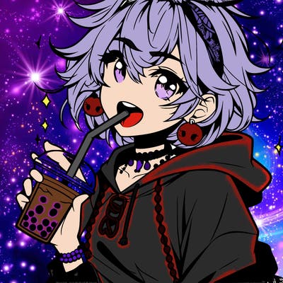 hot baddie anime girl drinking boba and biting the straw