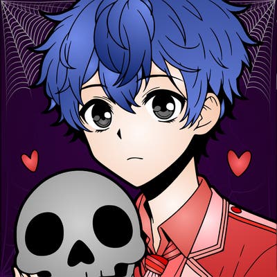 anime boy with a cute skull mask