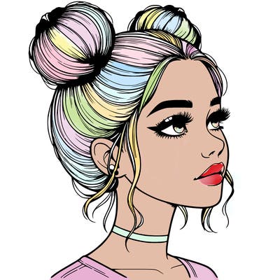 realistic girl with buns on the top of her head