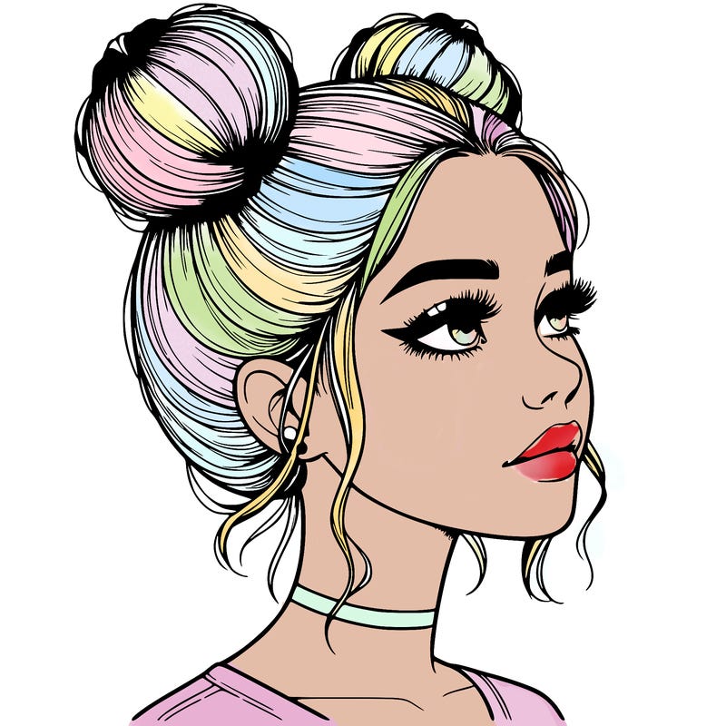 realistic girl with buns on the top of her head