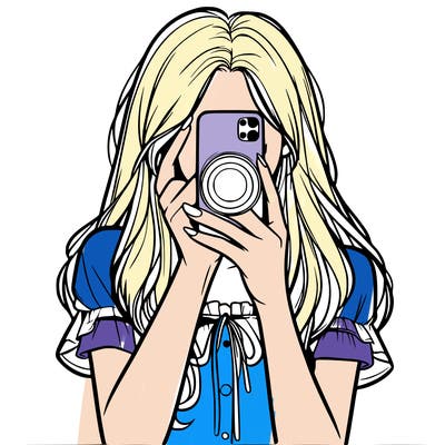 a realistic girl holding her phone taking pictures