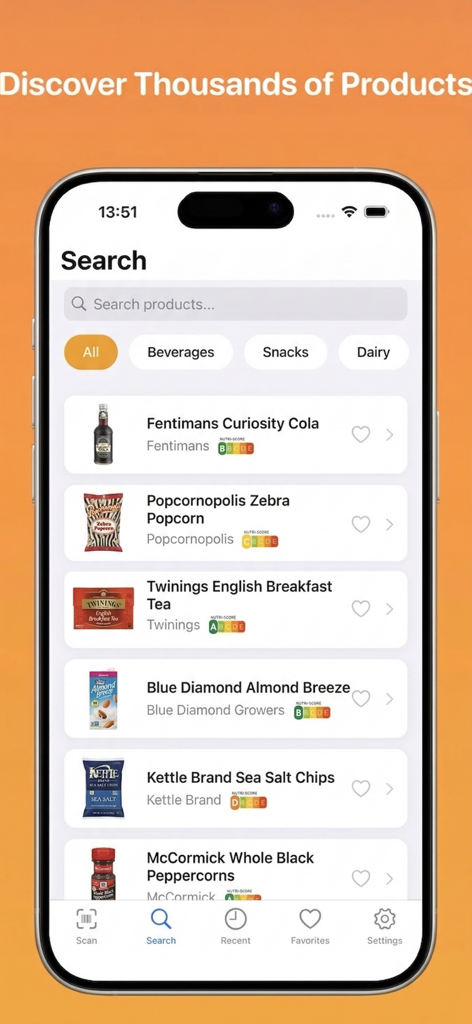 Yuka AI: Food & Cosmetic Scan - Yuka AI app search interface showing food products with health ratings