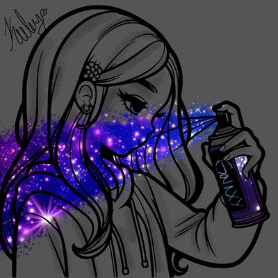 a realistic girl spray painting