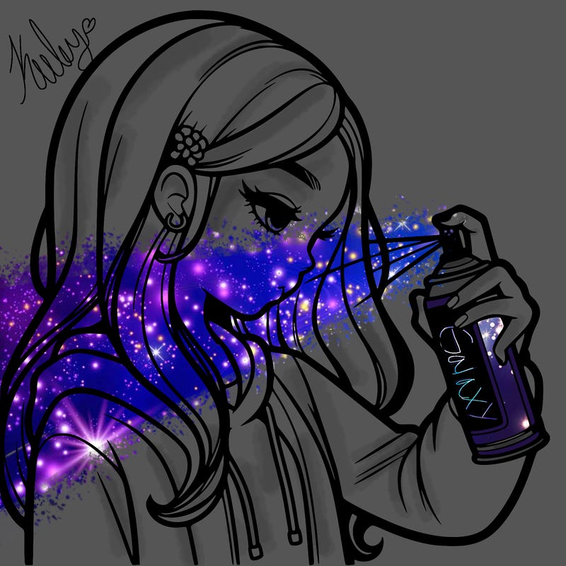 a realistic girl spray painting