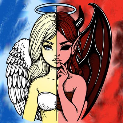 realistic angel half demon