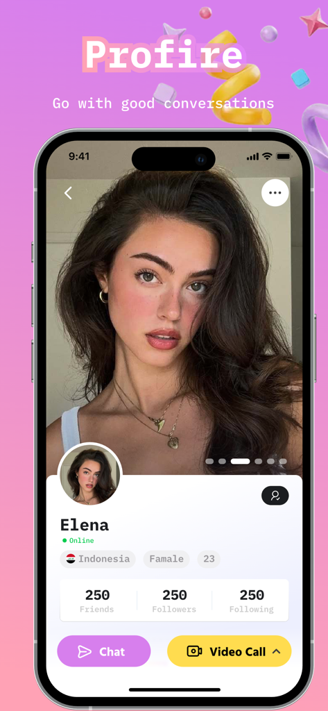Dazz - Live Call, Video Chat - Dazz app user profile displaying social features and video chat buttons