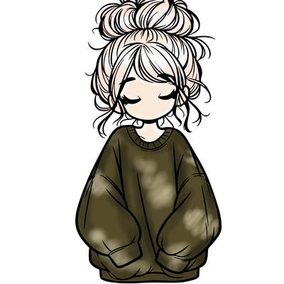 girl with baggy sweatshirt and messy bun
