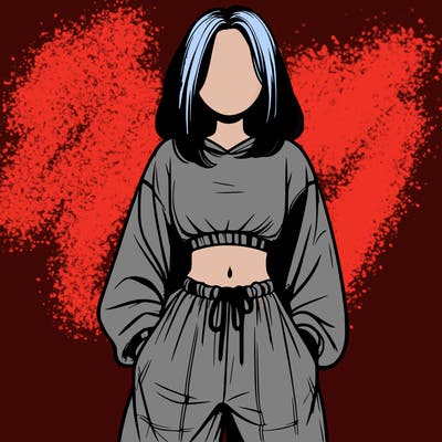 realistic girl faceless with baggy pants and a crop top