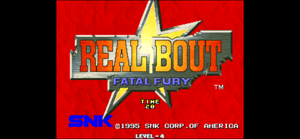 REAL BOUT FATAL FURY - Tela de título de Real Bout Fatal Fury ACA NEOGEO apresentando o logo do jogo e a marca SNK