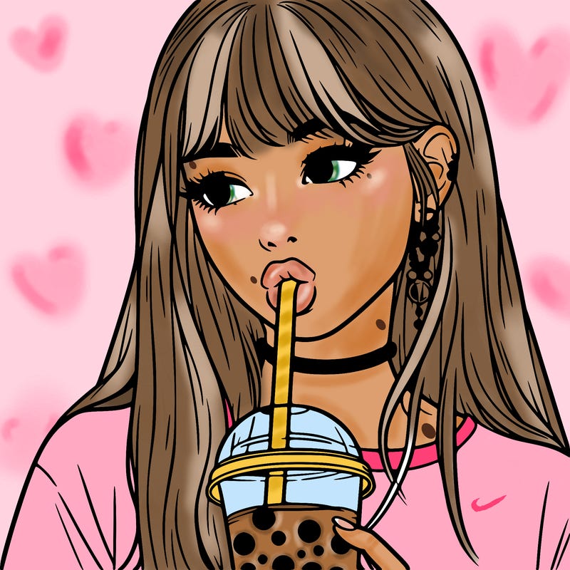 aesthetic realistic girl drinking boba