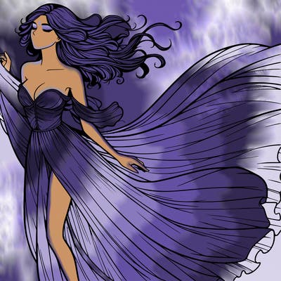 realistic woman in dress flowing the the wind