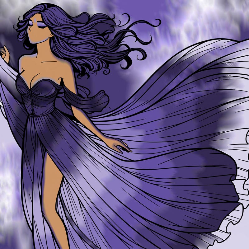 realistic woman in dress flowing the the wind