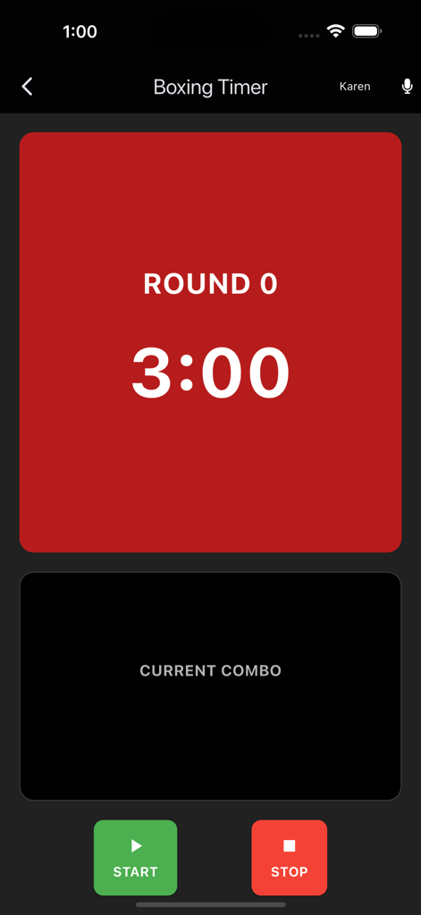 NS Boxing - NS Boxing app workout screen featuring a large round timer and green start button
