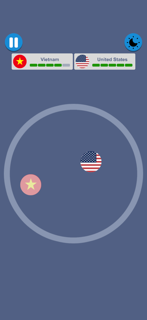 Ball Clash Battle - Two balls with country flags battling in a circular arena in Ball Clash Battle