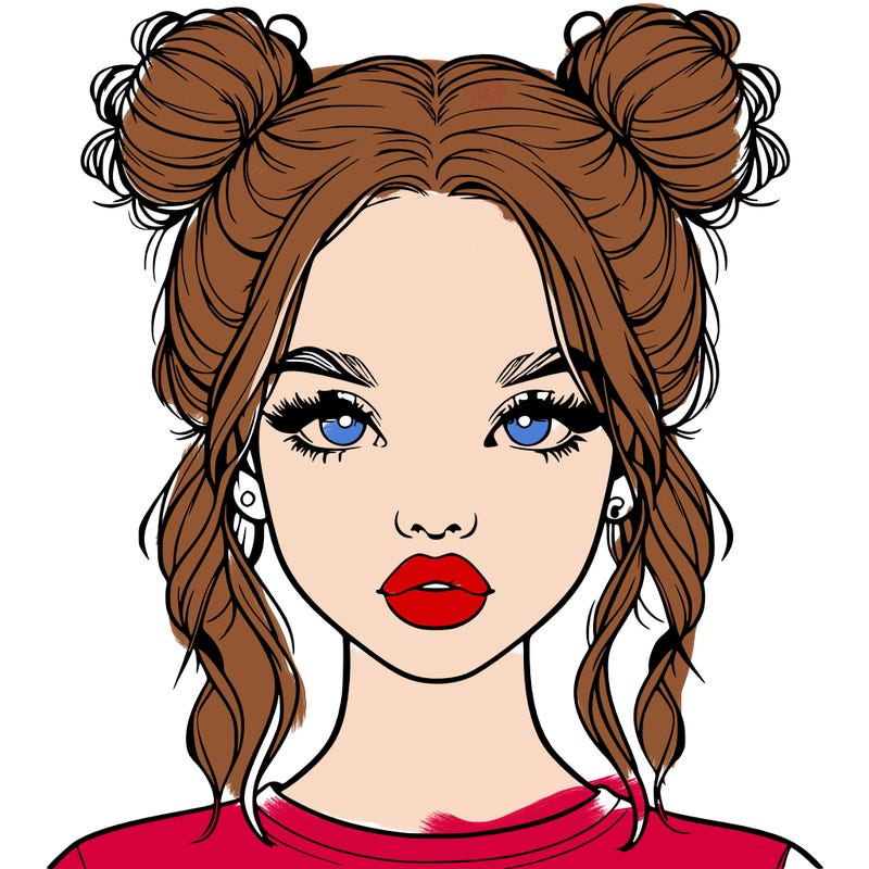 realistic girl with two buns in hair and lips