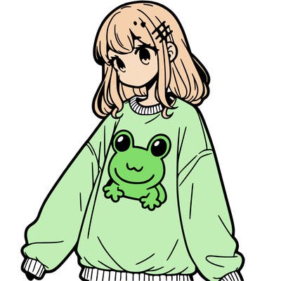 girl wearing frogging sweatshirt