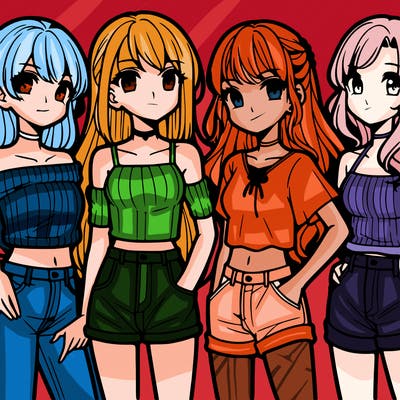teen manga girls group of 4