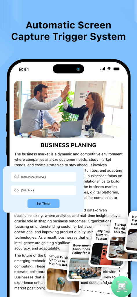 Auto Clicker - Automatic tap· - Interface for automatic screen capture trigger system with timer settings