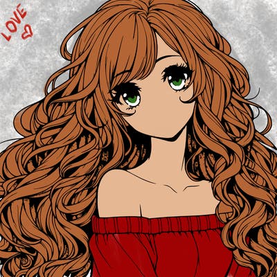 realistic, anime girl with really long curly hair