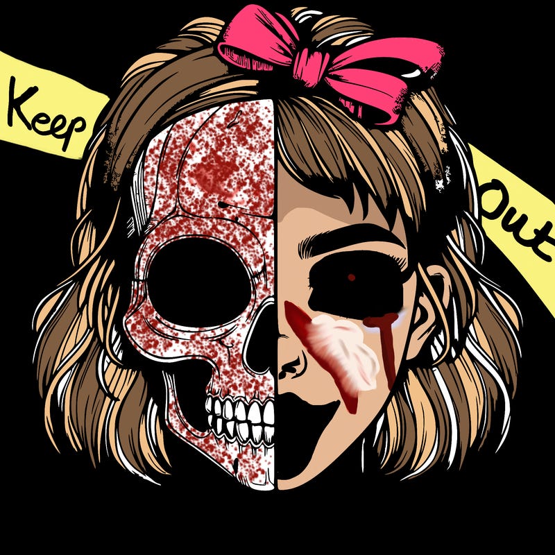 realistic girl with half skull mask