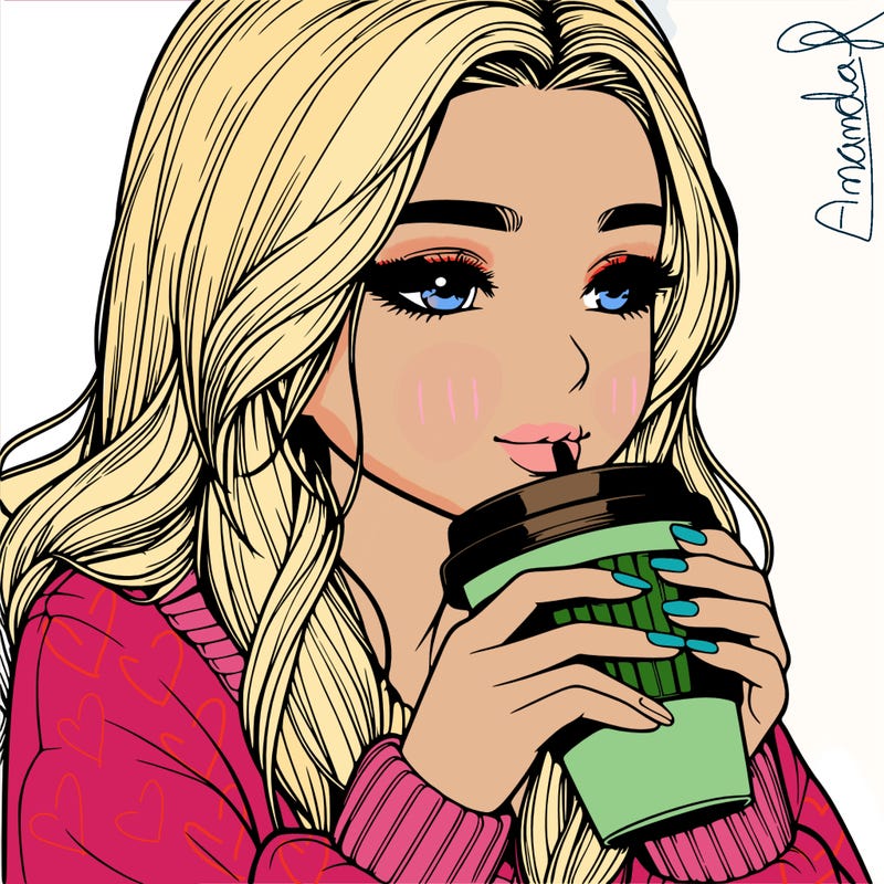 realistic girl drinking coffee