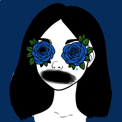 a realistic girl with roses for eyes