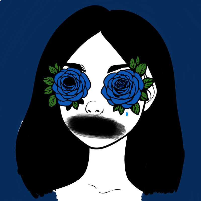a realistic girl with roses for eyes