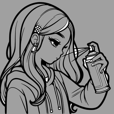 a realistic girl spray painting