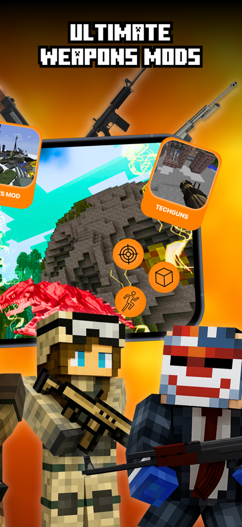 Guns Mods for Minecraft - Exhibición de mods de armas definitivas y skins de personajes tácticos para Minecraft