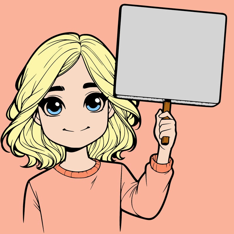 realistic girl holding up a sign