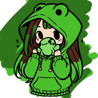 a girl holding a froggy hoodie