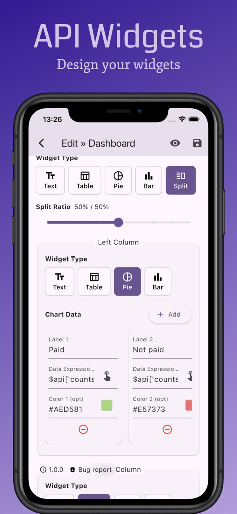 API Widgets - Interface for designing custom iOS widgets using API data and chart configurations