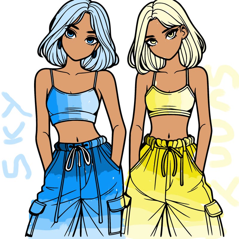 two girls with crop top with baggy pants