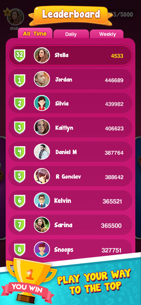 Carrom Master mobile app leaderboard screen showing top player rankings and scores