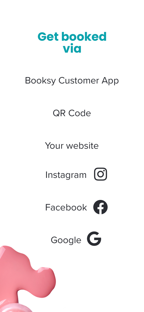 List of booking channels for Booksy Biz including Instagram Facebook and Google