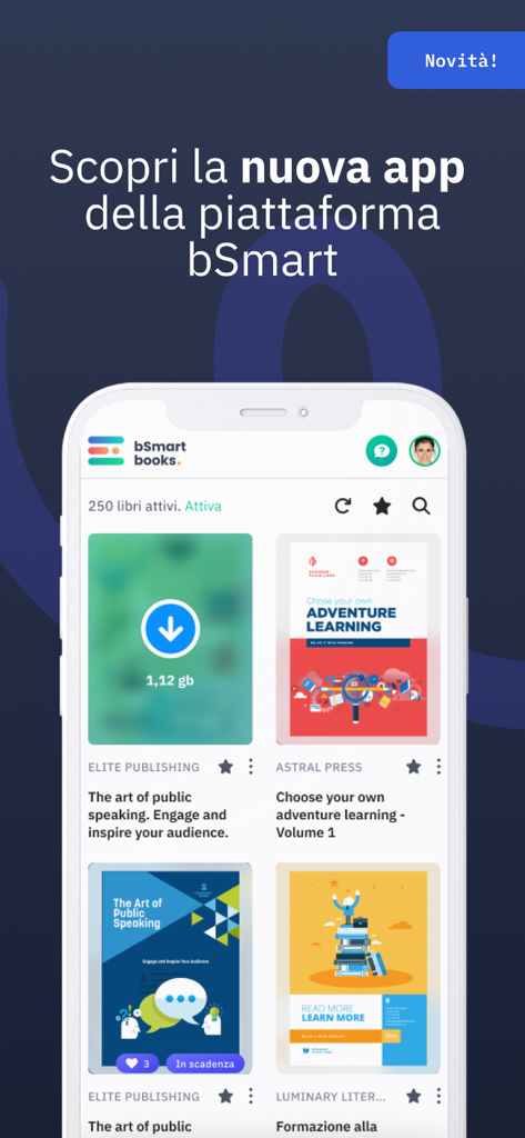 bSmart Books 모바일 앱 인터페이스가 교육용 디지털 교과서 라이브러리를 표시하고 있습니다.