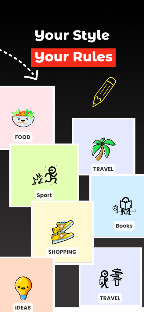Linki: Save Links & Bookmarks - A display of customizable bookmark categories like Food Travel and Shopping within the Linki app interface