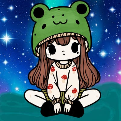 a girl wearing a frog hat and some frog socks