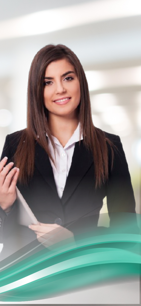 A professional business woman representing the target user for the OKEN PDF scanner app