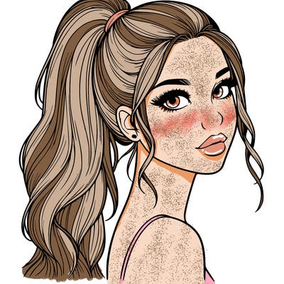 realistic pretty girl with high pony tail